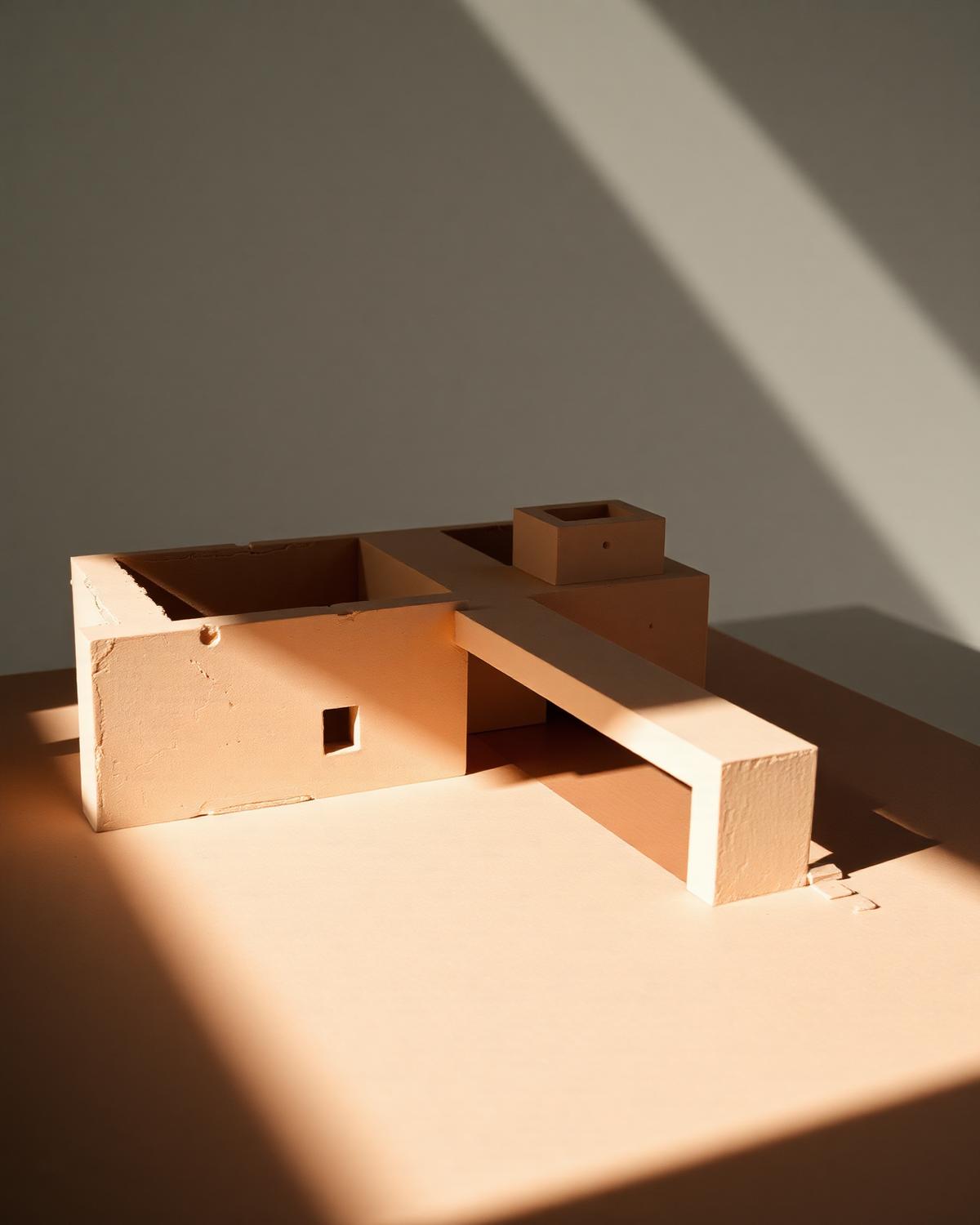 Museum volume in Saint-Louis with deep shaded openings and earthen surfaces